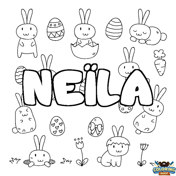 Coloring page first name NE&Iuml;LA - Easter background