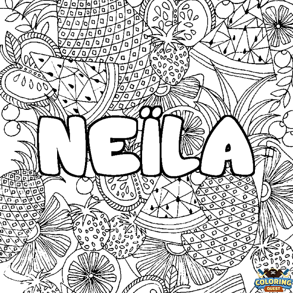 Coloring page first name NE&Iuml;LA - Fruits mandala background