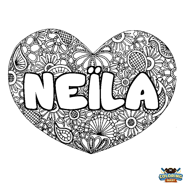 Coloring page first name NE&Iuml;LA - Heart mandala background
