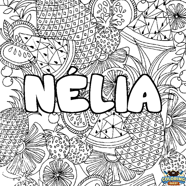 Coloring page first name N&Eacute;LIA - Fruits mandala background