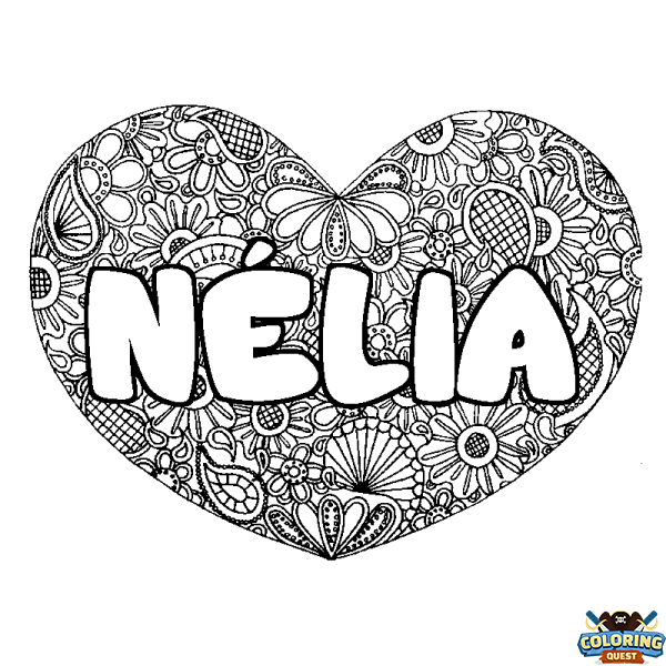 Coloring page first name N&Eacute;LIA - Heart mandala background