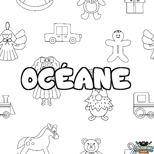 Coloring page first name OC&Eacute;ANE - Toys background