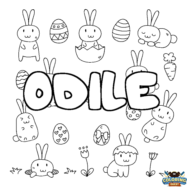 Coloring page first name ODILE - Easter background