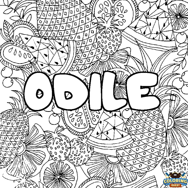 Coloring page first name ODILE - Fruits mandala background