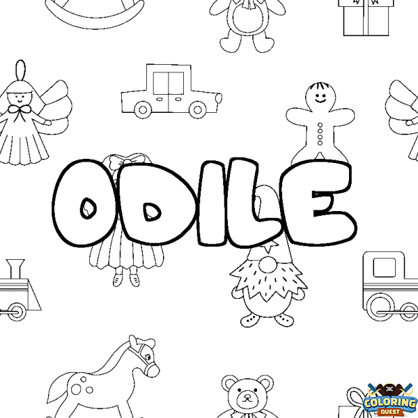 Coloring page first name ODILE - Toys background