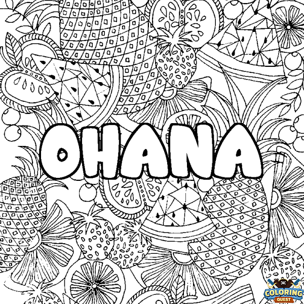 Coloring page first name OHANA - Fruits mandala background