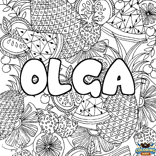 Coloring page first name OLGA - Fruits mandala background