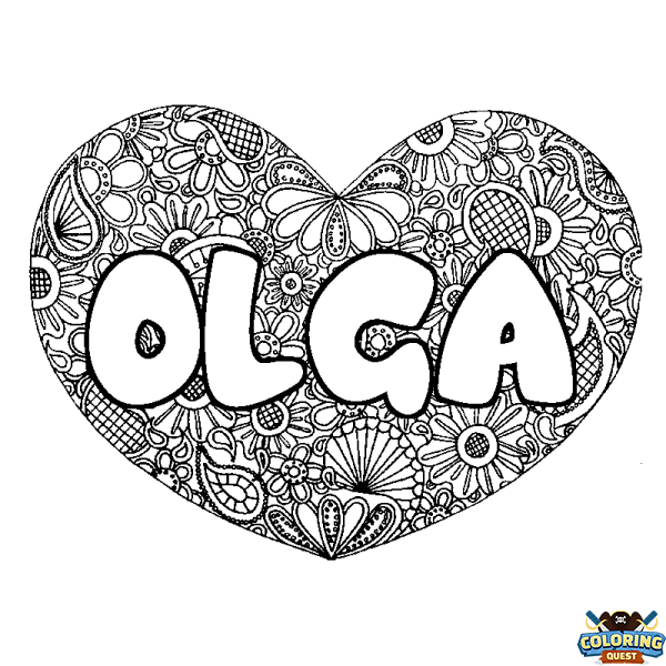 Coloring page first name OLGA - Heart mandala background