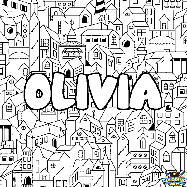 Coloring page first name OLIVIA - City background