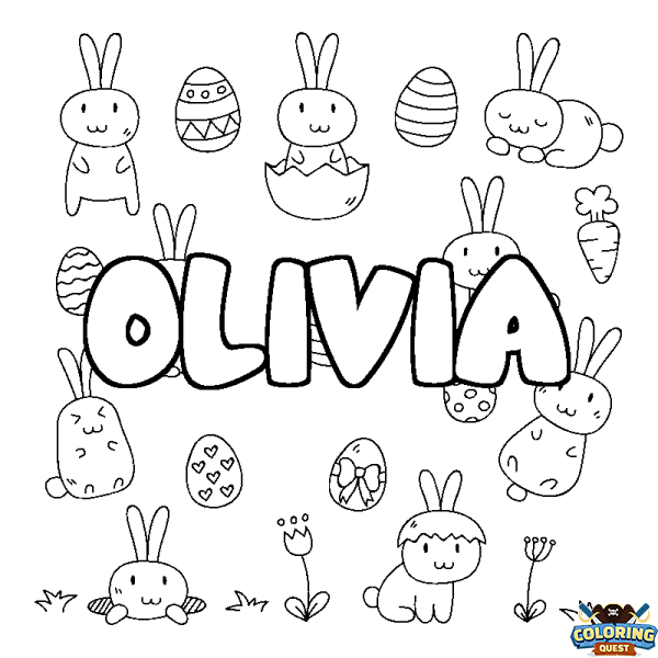 Coloring page first name OLIVIA - Easter background