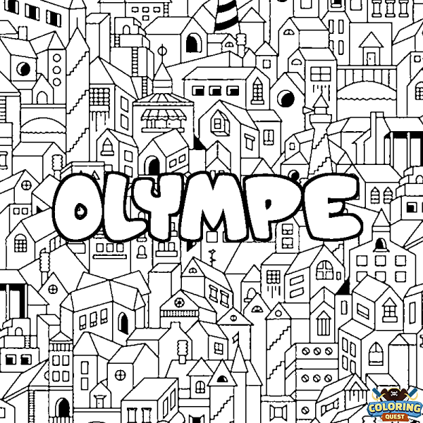 Coloring page first name OLYMPE - City background