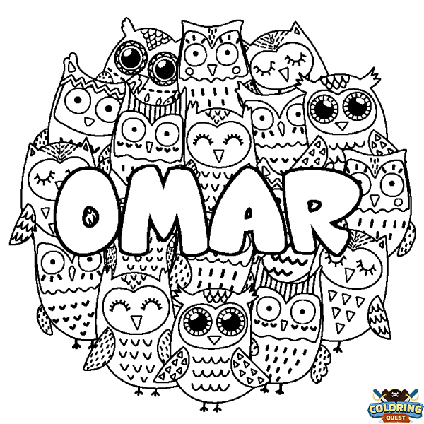 Coloring page first name OMAR - Owls background