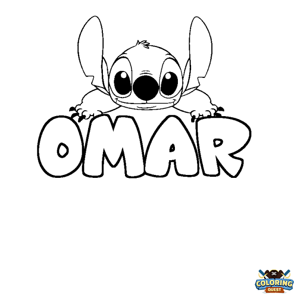 Coloring page first name OMAR - Stitch background