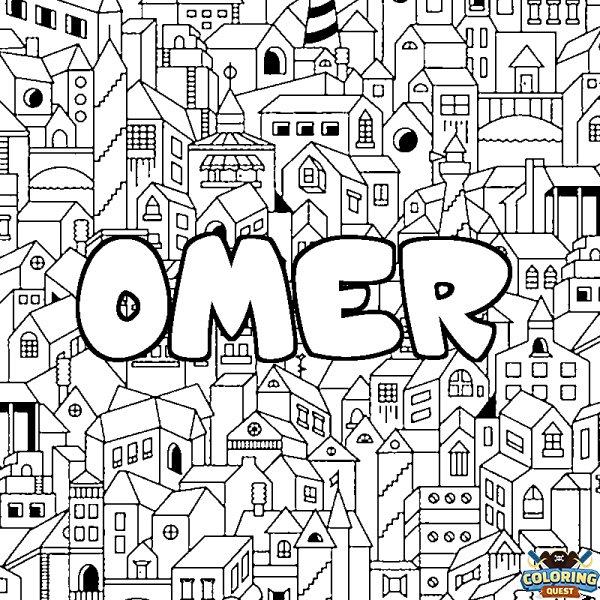 Coloring page first name OMER - City background