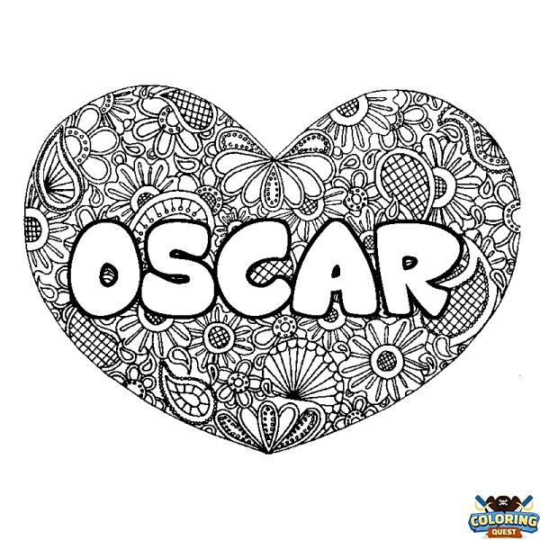 Coloring page first name OSCAR - Heart mandala background