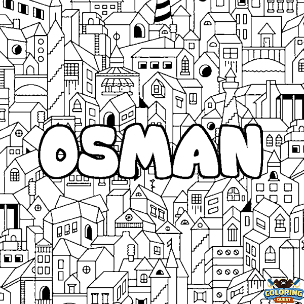 Coloring page first name OSMAN - City background
