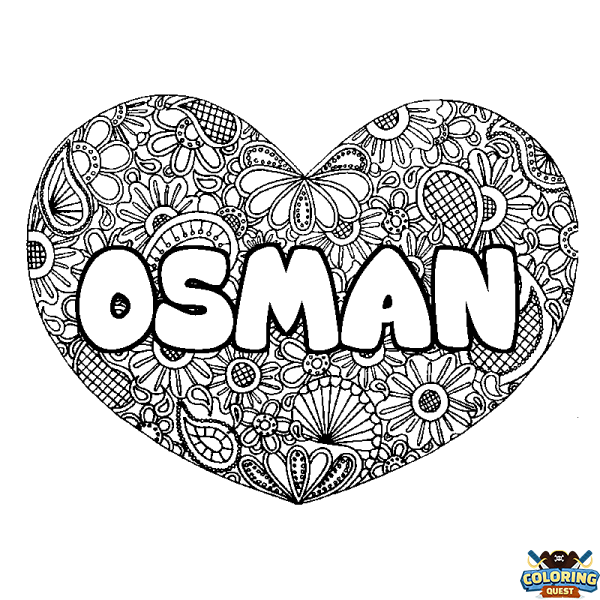 Coloring page first name OSMAN - Heart mandala background