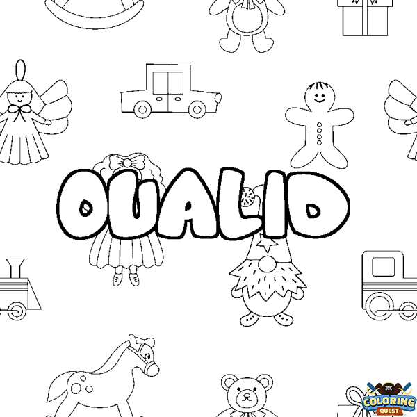 Coloring page first name OUALID - Toys background