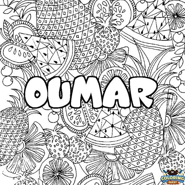 Coloring page first name OUMAR - Fruits mandala background