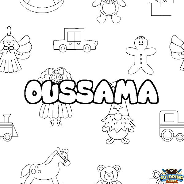 Coloring page first name OUSSAMA - Toys background