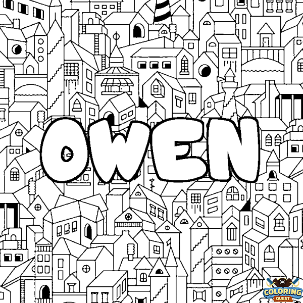 Coloring page first name OWEN - City background