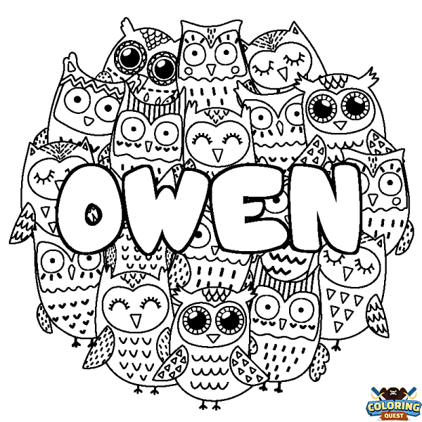 Coloring page first name OWEN - Owls background