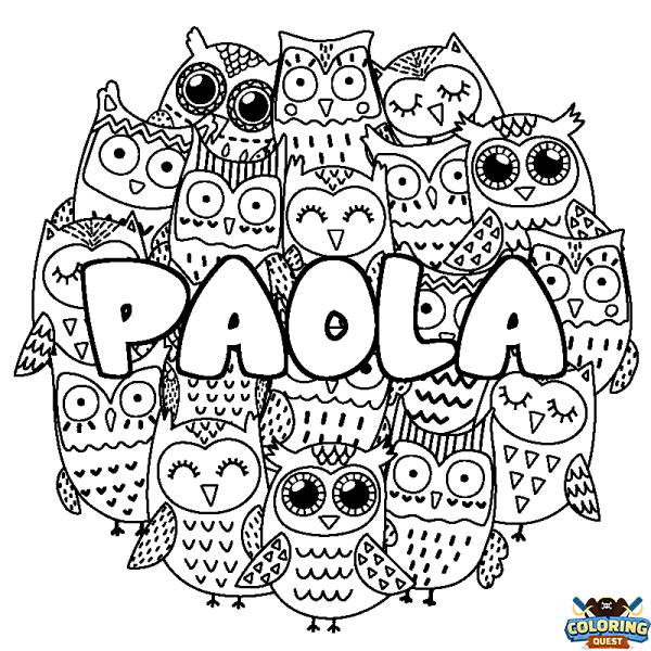 Coloring page first name PAOLA - Owls background