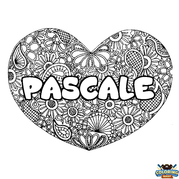 Coloring page first name PASCALE - Heart mandala background