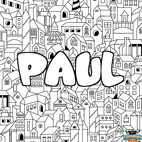 Coloring page first name PAUL - City background