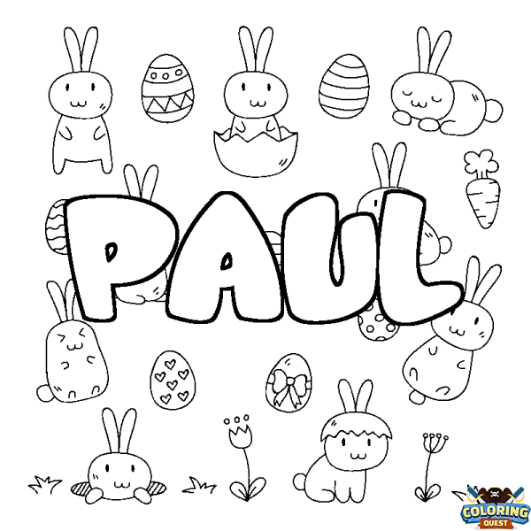Coloring page first name PAUL - Easter background