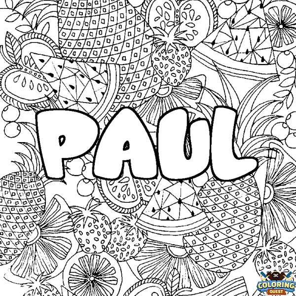 Coloring page first name PAUL - Fruits mandala background