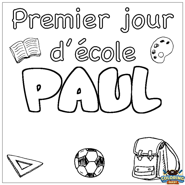 Coloring page first name PAUL - School First day background