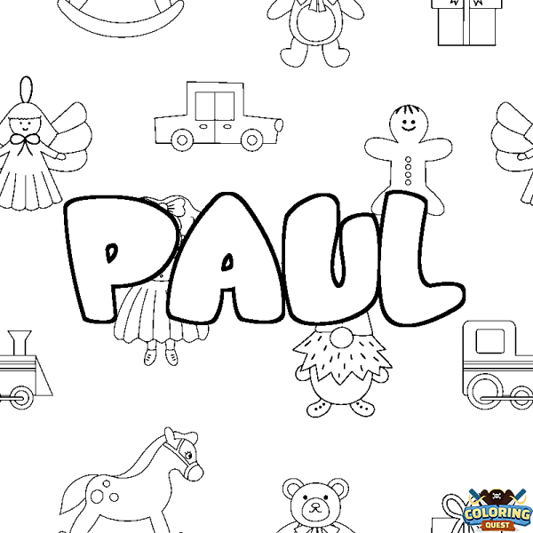 Coloring page first name PAUL - Toys background