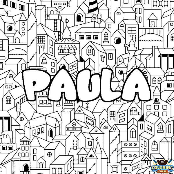Coloring page first name PAULA - City background