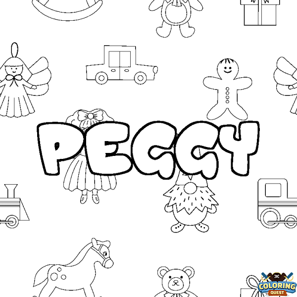 Coloring page first name PEGGY - Toys background