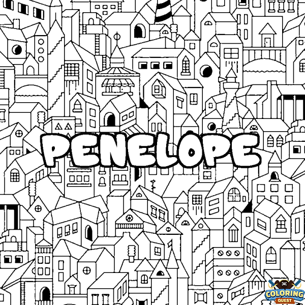 Coloring page first name PENELOPE - City background