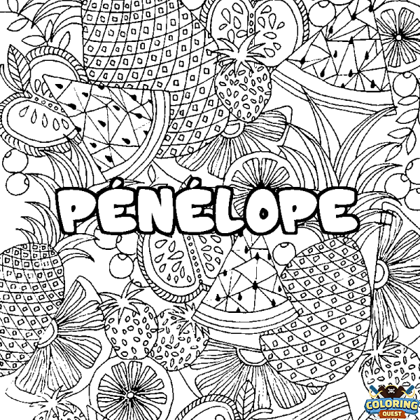 Coloring page first name P&Eacute;N&Eacute;LOPE - Fruits mandala background