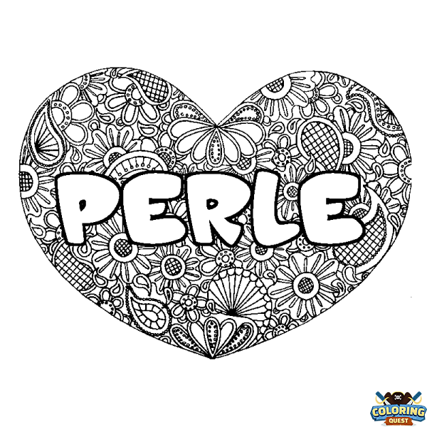 Coloring page first name PERLE - Heart mandala background