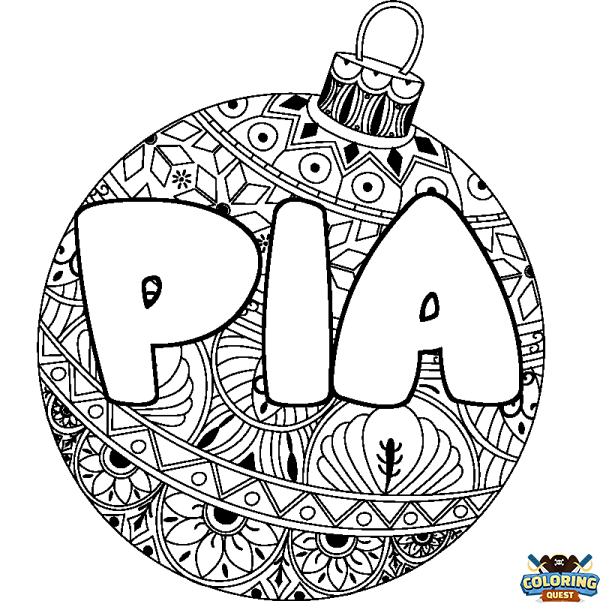 Coloring page first name PIA - Christmas tree bulb background