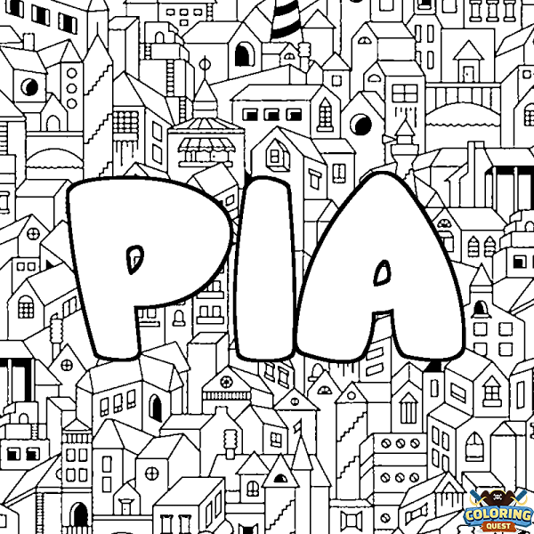 Coloring page first name PIA - City background