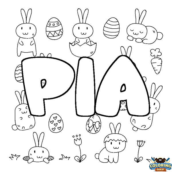 Coloring page first name PIA - Easter background