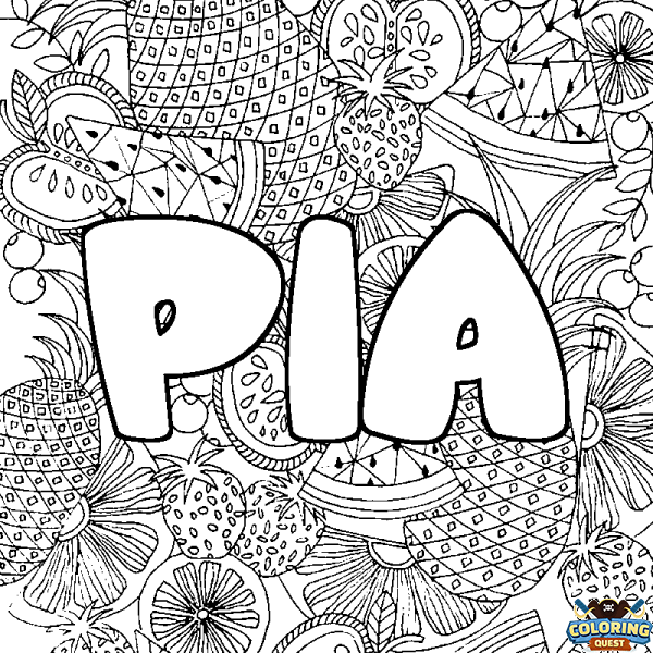 Coloring page first name PIA - Fruits mandala background