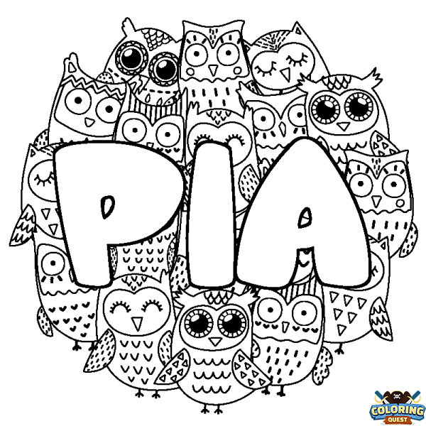 Coloring page first name PIA - Owls background