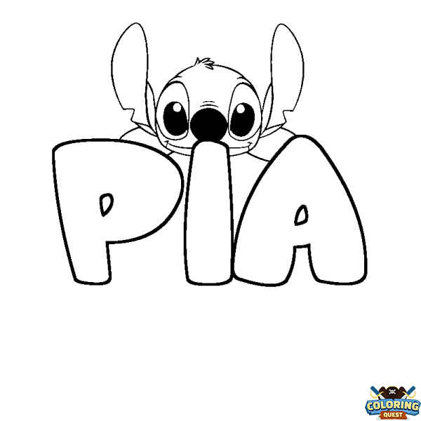Coloring page first name PIA - Stitch background