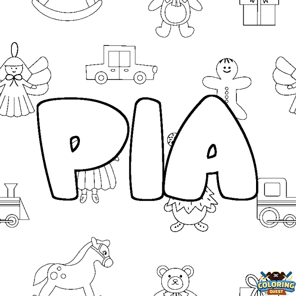 Coloring page first name PIA - Toys background