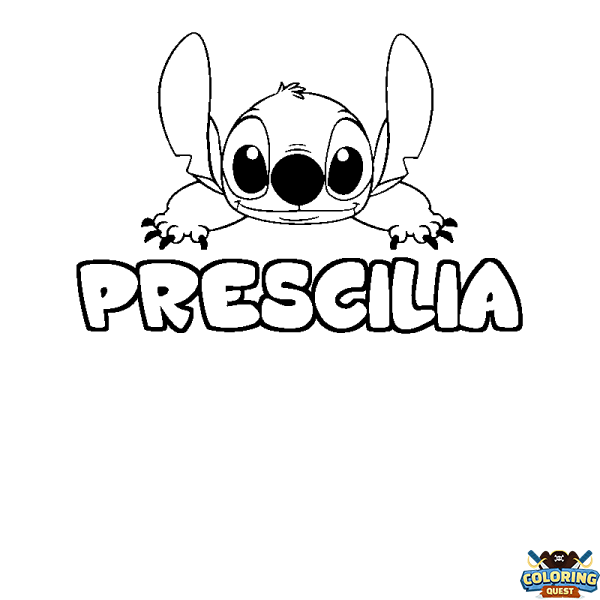 Coloring page first name PRESCILIA - Stitch background