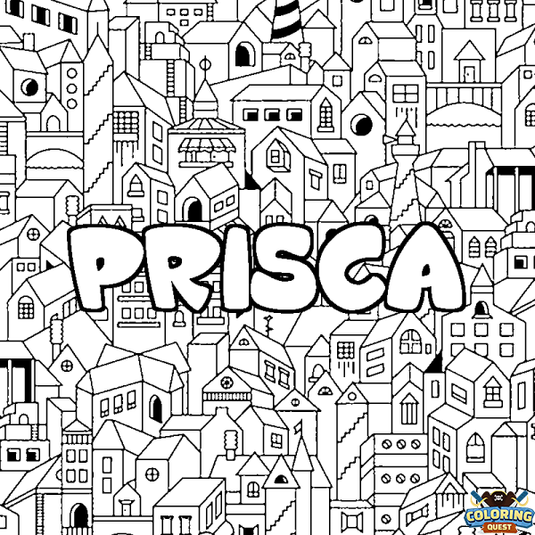 Coloring page first name PRISCA - City background