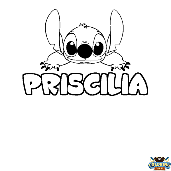 Coloring page first name PRISCILIA - Stitch background