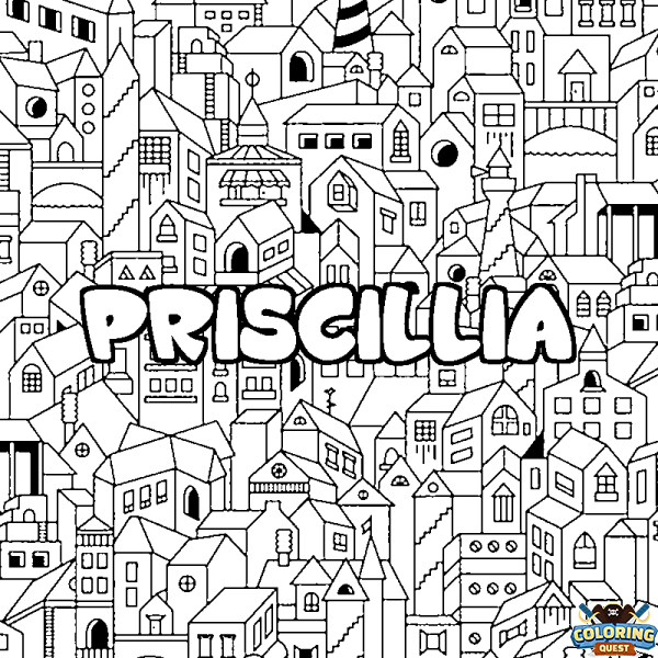 Coloring page first name PRISCILLIA - City background