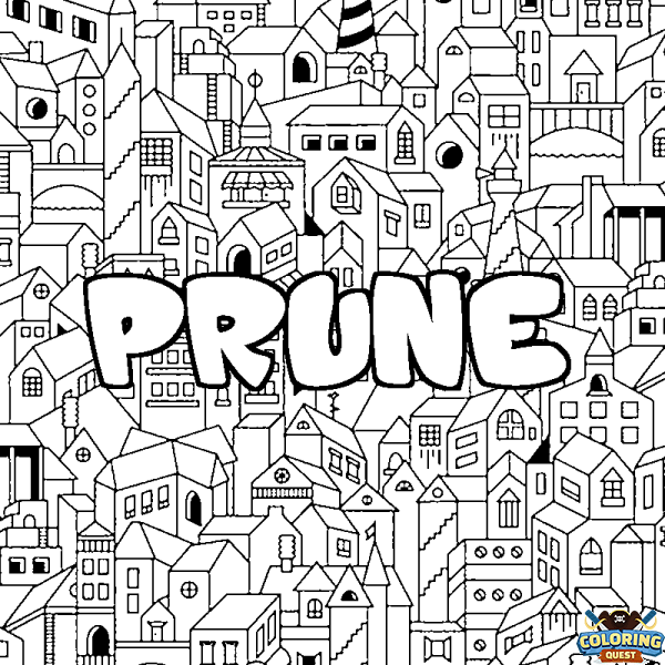Coloring page first name PRUNE - City background